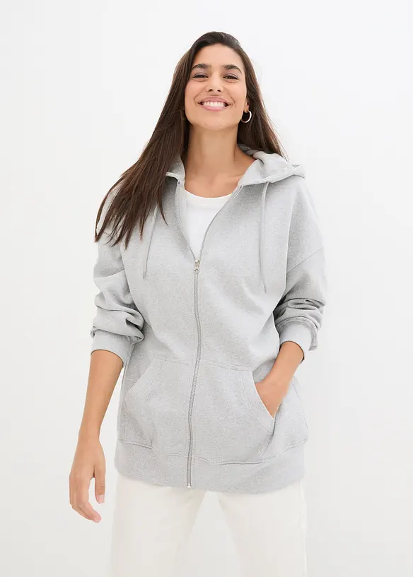 Kapuzen-Sweatjacke in grau von vorne (im Anschnitt) - bonprix