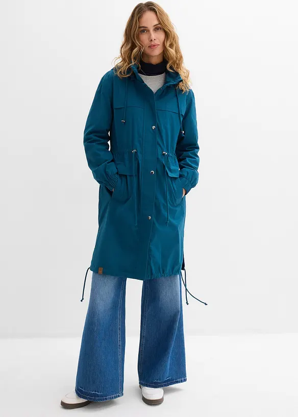 Trench-Parka mit großen Taschen in petrol von vorne (im Anschnitt) - bonprix