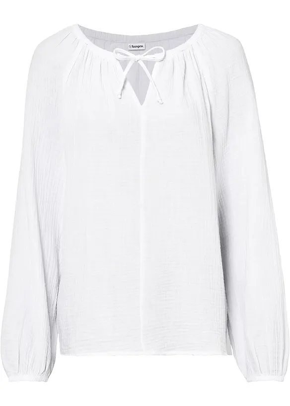 Musselin-Schlupfbluse aus reiner Baumwolle in weiß von vorne - bonprix Musselin-Schlupfbluse aus reiner Baumwolle in weiß von vorne - bonprix