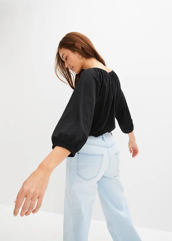 Shirtbluse aus reiner Bio-Baumwolle in schwarz von hinten (im Anschnitt) - bonprix