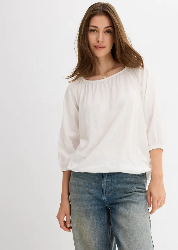 Shirtbluse aus reiner Bio-Baumwolle in weiß von vorne (im Anschnitt) - bonprix Shirtbluse aus reiner Bio-Baumwolle in weiß von vorne (im Anschnitt) - bonprix
