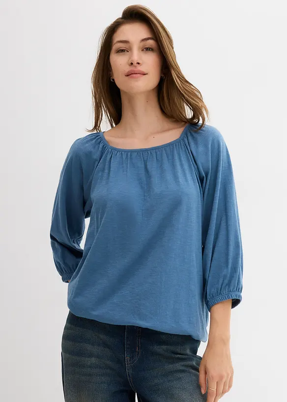 Shirtbluse aus reiner Bio-Baumwolle in blau von vorne (im Anschnitt) - bonprix Shirtbluse aus reiner Bio-Baumwolle in blau von vorne (im Anschnitt) - bonprix