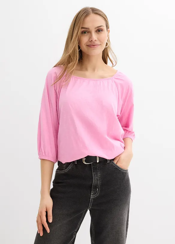 Shirtbluse aus reiner Bio-Baumwolle in rosa von vorne (im Anschnitt) - bonprix