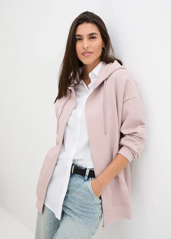 Kapuzen-Sweatjacke in grau von vorne (im Anschnitt) - bonprix