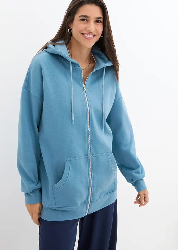 Kapuzen-Sweatjacke in blau von vorne (im Anschnitt) - bonprix