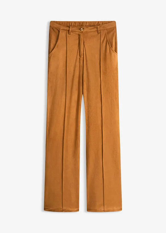 Flared Hose aus Velourslederimitat in braun von vorne - bonprix