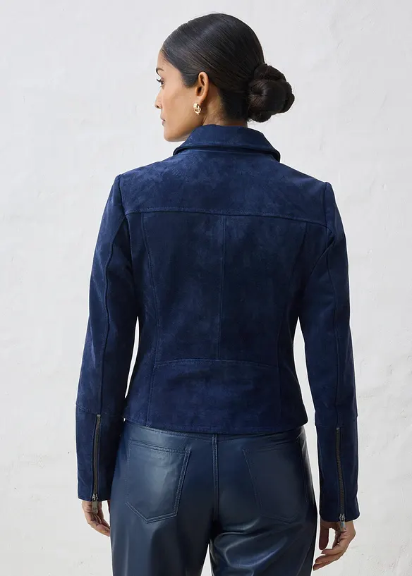 Biker-Velourslederjacke in blau von hinten (im Anschnitt) - bonprix