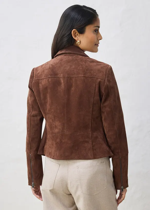 Biker-Velourslederjacke in braun von hinten (im Anschnitt) - bonprix