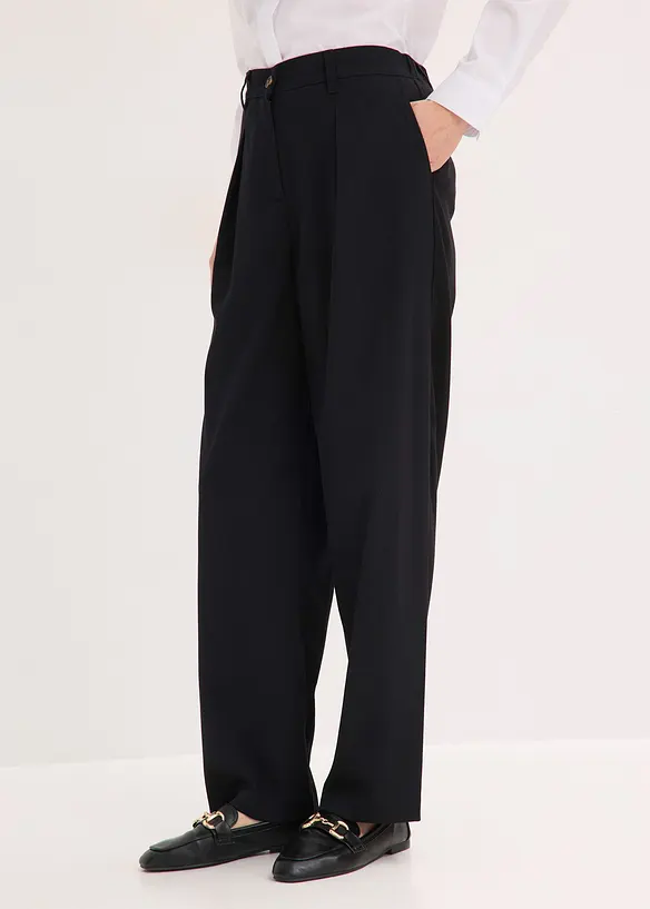 Barrel Fit Hose mit Bundfalten in schwarz von vorne - bonprix