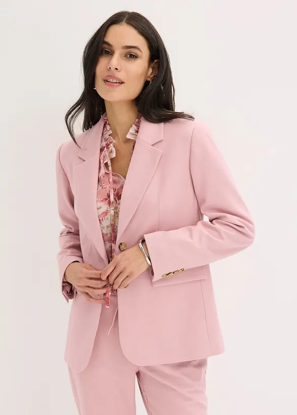 einreihiger Blazer aus feinem Viskose-Mix in rosa von vorne (im Anschnitt) - bonprix