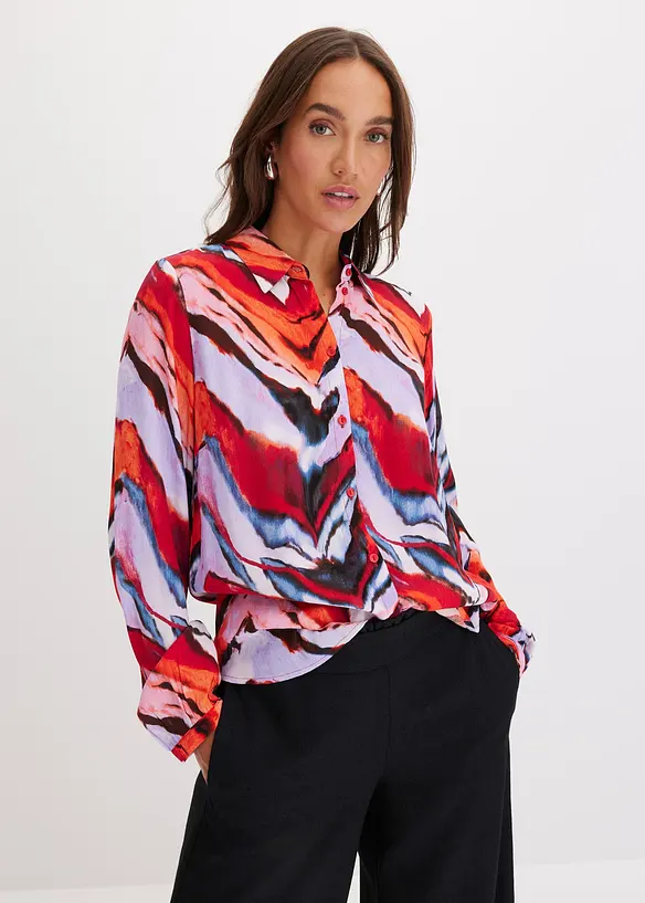 bedruckte Bluse in lila von vorne (im Anschnitt) - bonprix