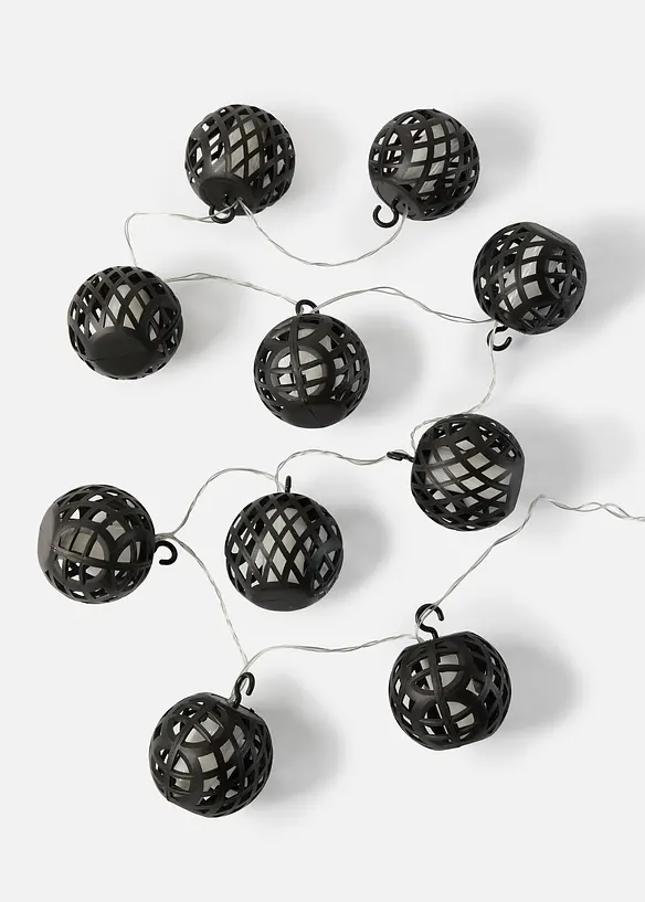 LED-Lichterkette mit Mesh-Kugeln in schwarz von vorne - bonprix