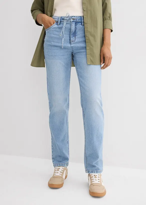 Loose Straight-Jeans Mid Waist in blau von vorne - bonprix