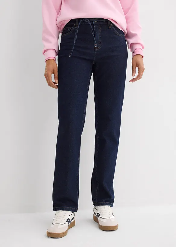 Loose Straight-Jeans Mid Waist in blau von vorne - bonprix