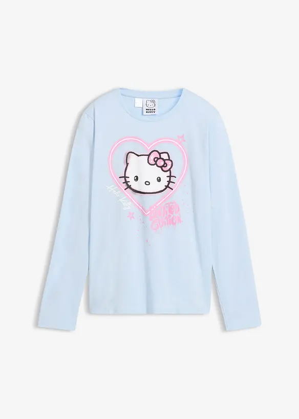 Hello Kitty Langarmshirt aus reiner Baumwolle in blau von vorne - Hello Kitty
