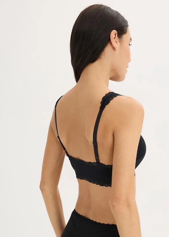 Bustier mit Bio-Baumwolle und Spitze (2er Pack) in schwarz von hinten (im Anschnitt) - bonprix