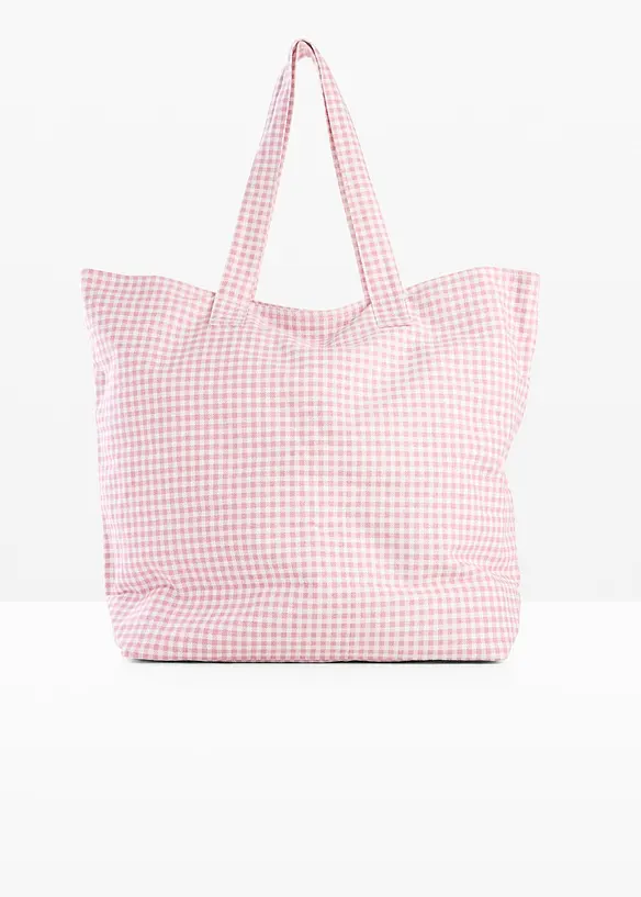 Canvas Shopper mit Vichykaro Print in rosa von vorne - bonprix
