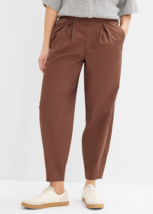 Twill-Barrel-Hose mit Bequembund aus Baumwoll-Mix in braun von vorne - bonprix