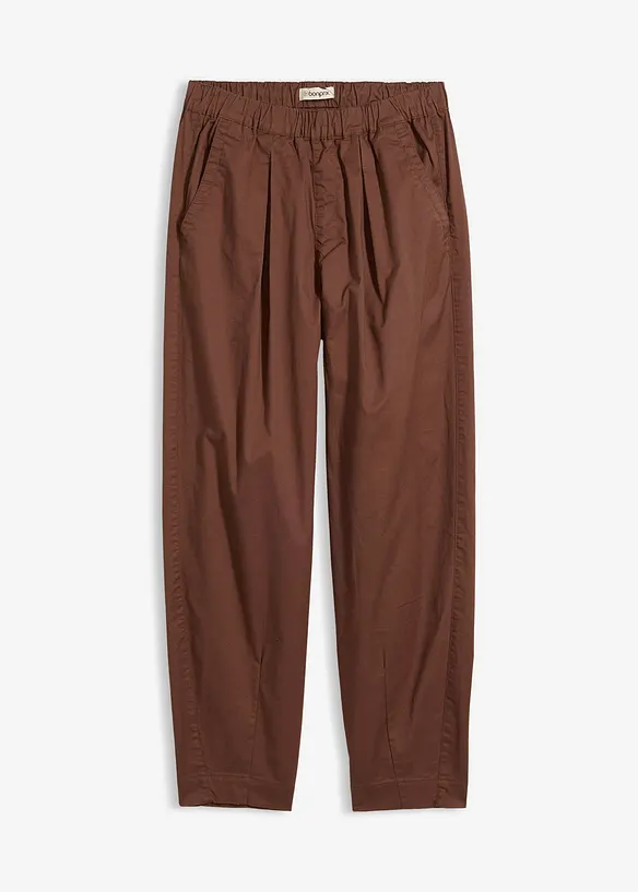 Twill-Barrel-Hose mit Bequembund aus Baumwoll-Mix in braun von vorne - bonprix
