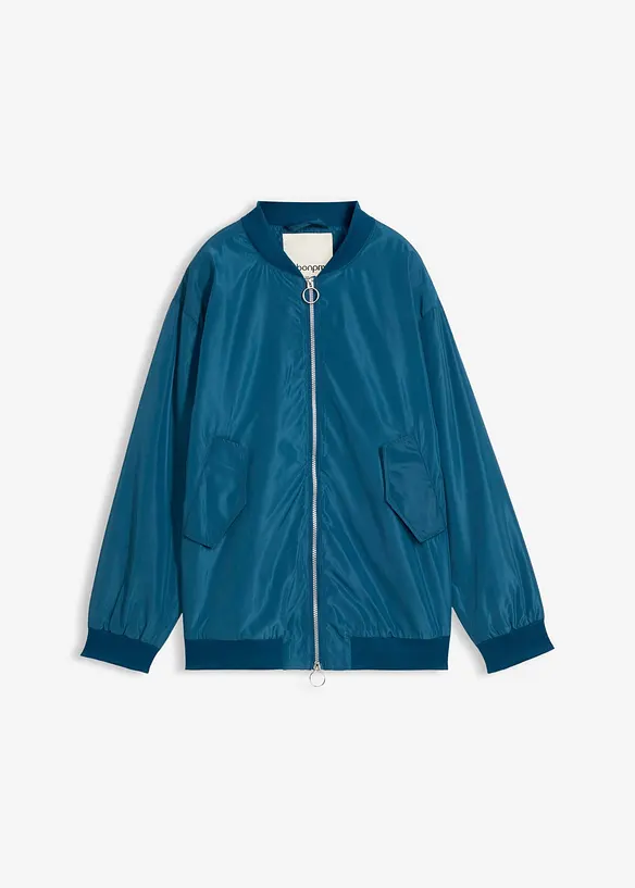 Weite Pilotenjacke mit Leofutter in petrol von vorne - bonprix
