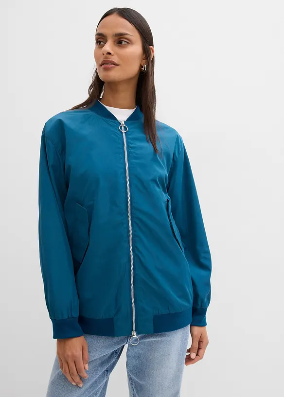 Weite Pilotenjacke mit Leofutter in petrol von vorne (im Anschnitt) - bonprix