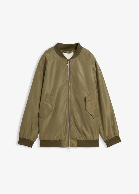 Weite Pilotenjacke mit Leofutter in grün von vorne - bonprix