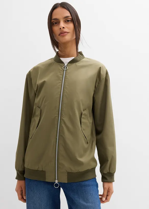 Weite Pilotenjacke mit Leofutter in grün von vorne (im Anschnitt) - bonprix