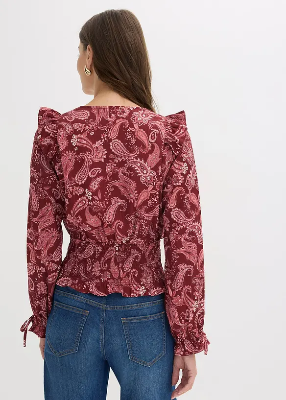Bluse mit Volants und Smok in rot von hinten (im Anschnitt) - bonprix