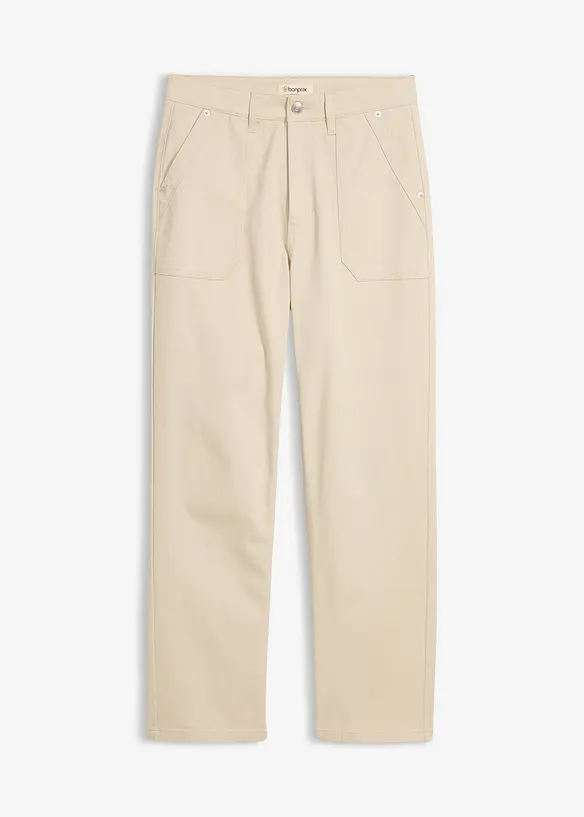Verkürzte Twillhose in beige von vorne - bonprix