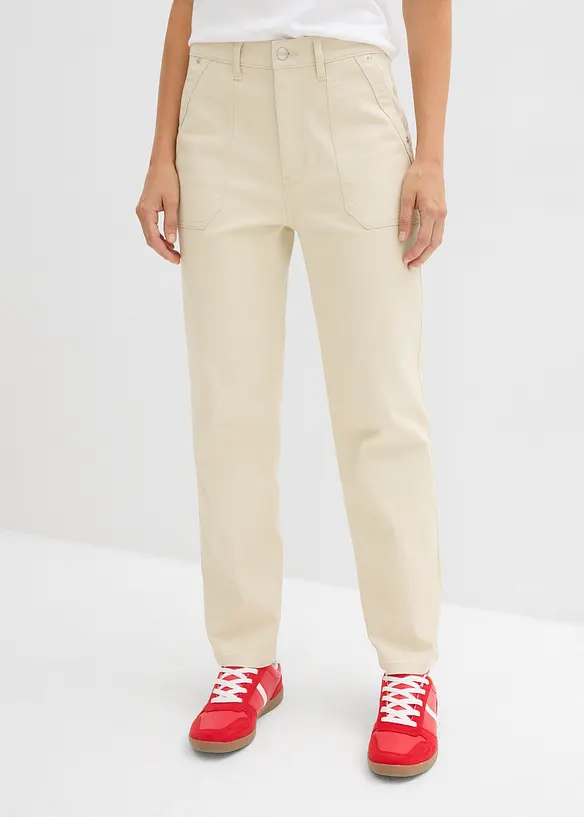 Verkürzte Twillhose in beige von vorne - bonprix
