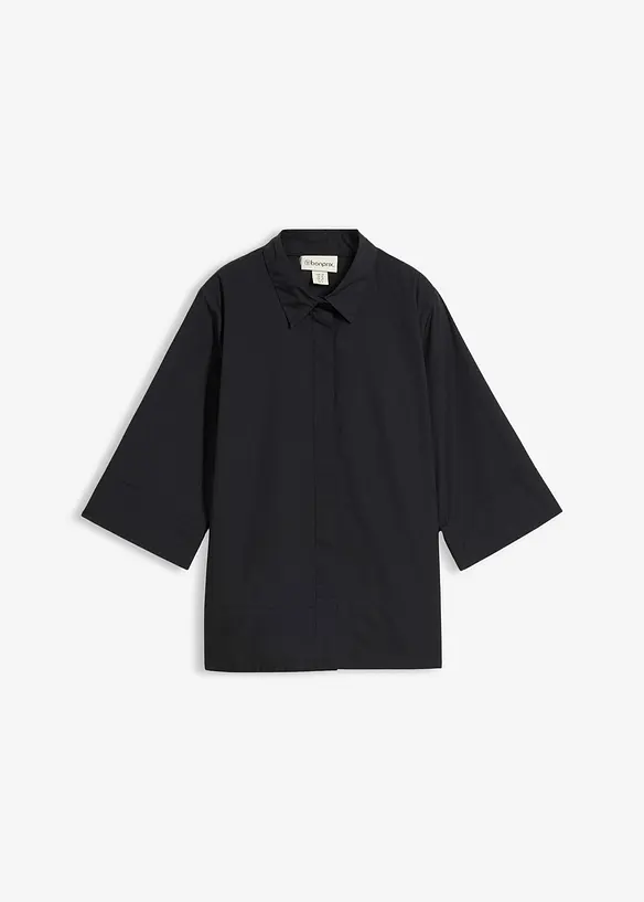 Bluse aus reiner Baumwolle in schwarz von vorne - bonprix