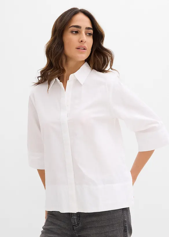 Bluse aus reiner Baumwolle in weiß von vorne (im Anschnitt) - bonprix