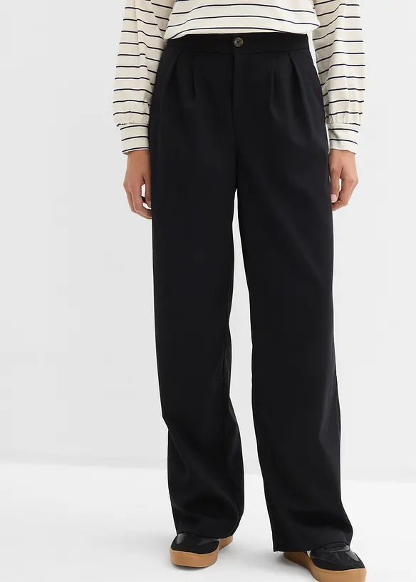 Bundfaltenhose aus Viskose-Mix in schwarz von vorne - bonprix