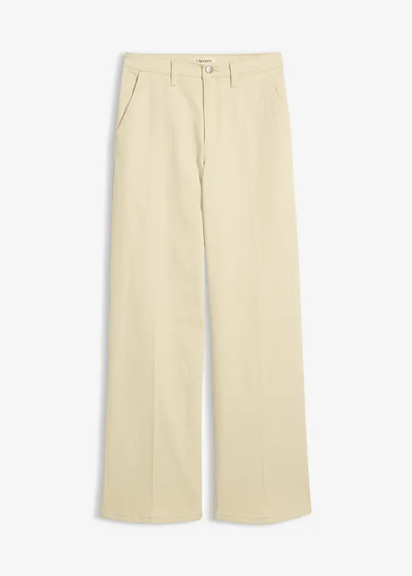 High Waist Twillhose aus elastischem Baumwoll-Mix in beige von vorne - bonprix