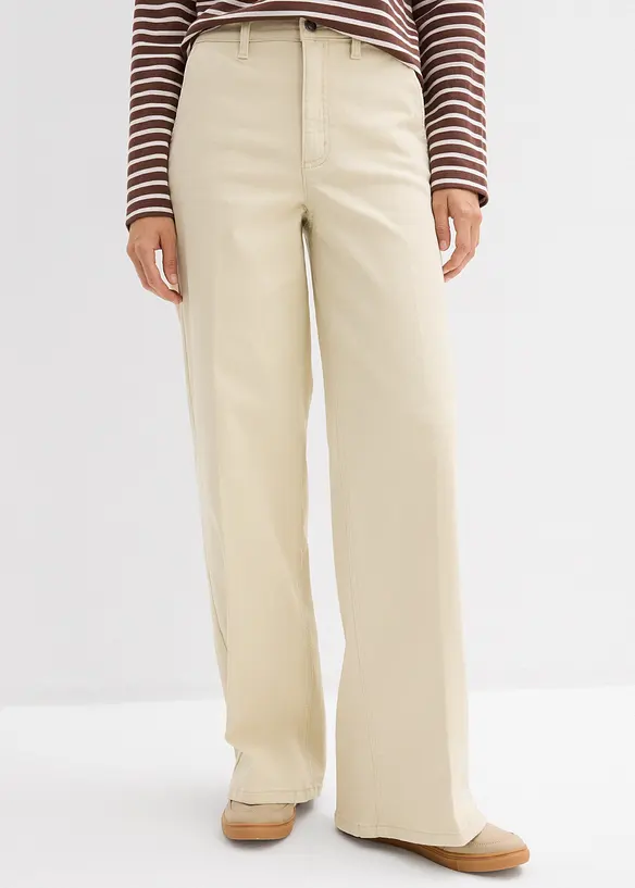High Waist Twillhose aus elastischem Baumwoll-Mix in beige von vorne - bonprix