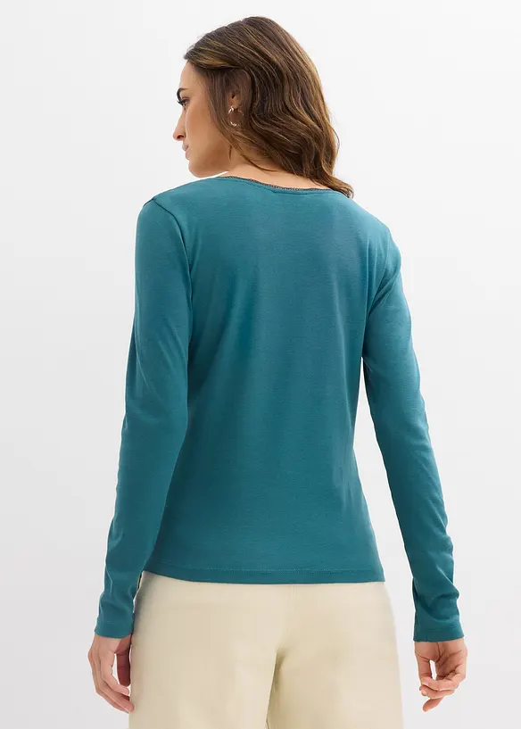 Langarmshirt aus reiner Baumwolle in petrol von hinten (im Anschnitt) - bonprix