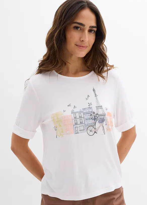 T-Shirt aus Viskosemix in weiß von vorne (im Anschnitt) - bonprix