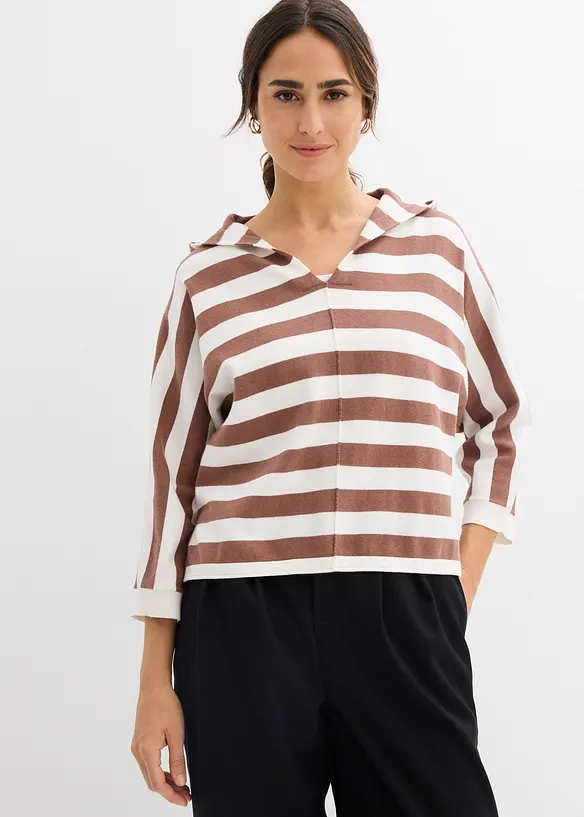 Oversize-Feinstrickpullover aus Baumwollmix in weiß von vorne (im Anschnitt) - bonprix