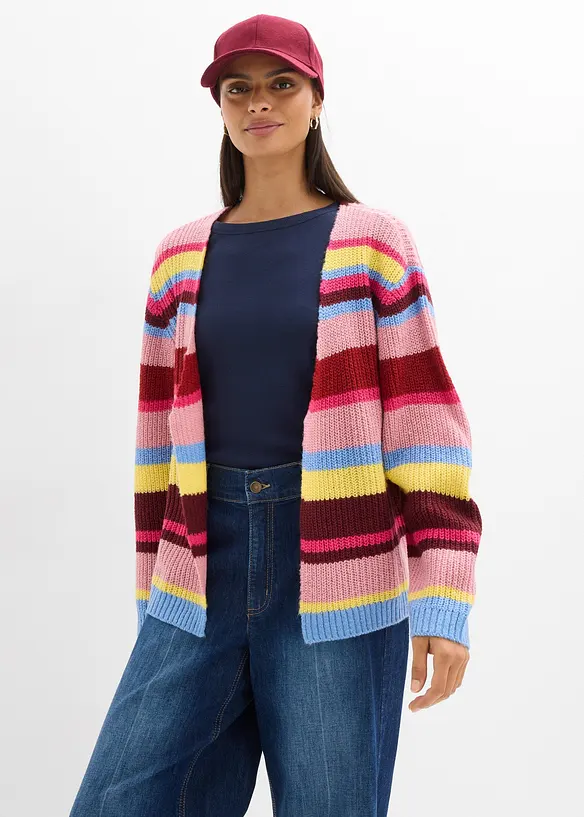 Oversize-Strickjacke mit Wollanteil in pink von vorne (im Anschnitt) - bonprix