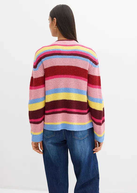 Oversize-Strickjacke mit Wollanteil in pink von hinten (im Anschnitt) - bonprix