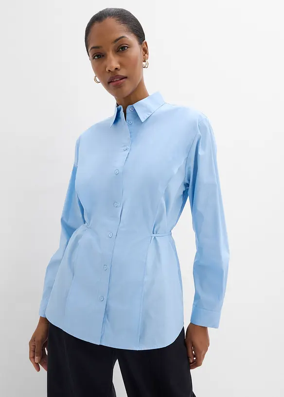 Baumwoll-Bluse mit Bindedetail in blau von vorne (im Anschnitt) - bonprix