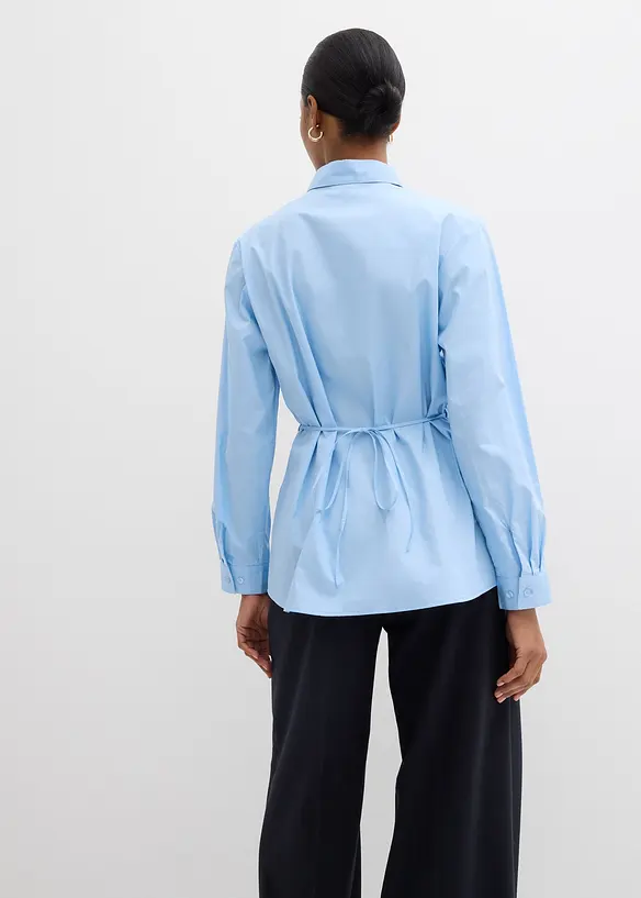 Baumwoll-Bluse mit Bindedetail in blau von hinten (im Anschnitt) - bonprix