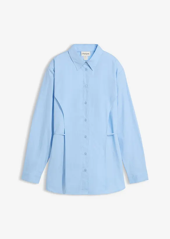 Baumwoll-Bluse mit Bindedetail in blau von vorne - bonprix