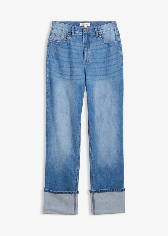 Loose Straight-Jeans High Waist in blau von vorne - bonprix
