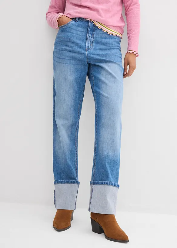Loose Straight-Jeans High Waist in blau von vorne - bonprix