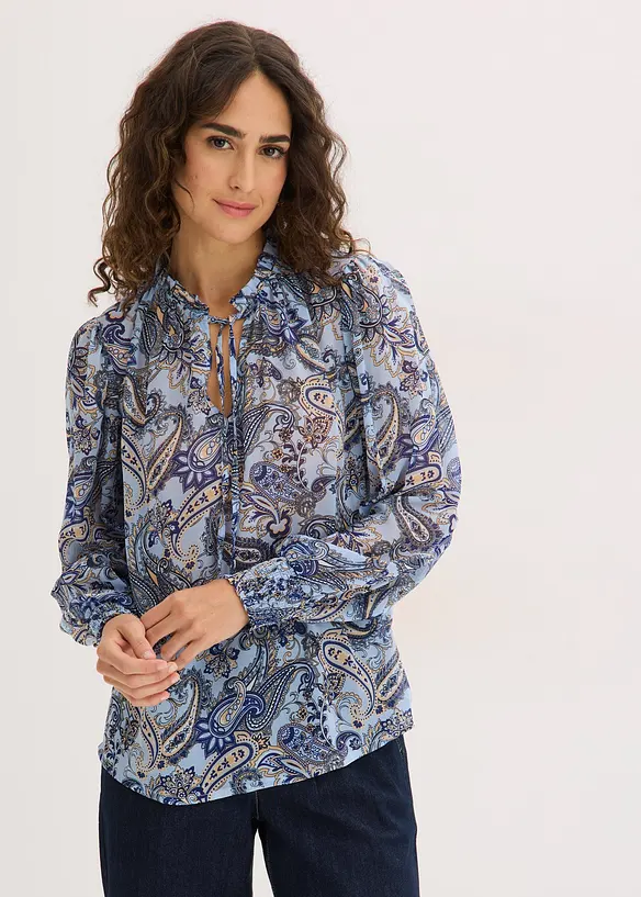 Chiffonbluse in blau von vorne (im Anschnitt) - bonprix