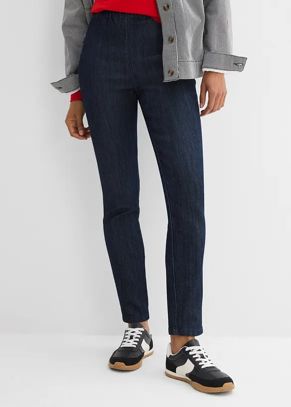 Slim-Fit-Jeans High Waist, cropped in blau von vorne - bonprix