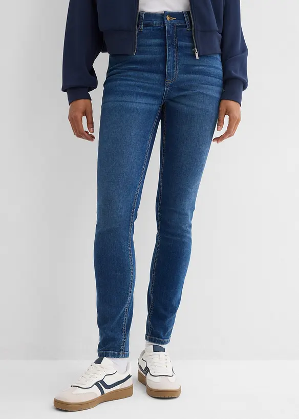 Skinny-Jeans High Waist, Bequembund in blau von vorne - bonprix Skinny-Jeans High Waist, Bequembund in blau von vorne - bonprix