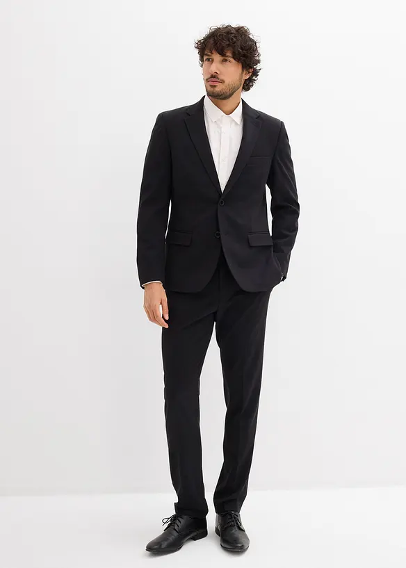 Super Stretch-Anzug (2tlg. Set), Slim Fit in schwarz von vorne (Totalaufnahme) - bonprix