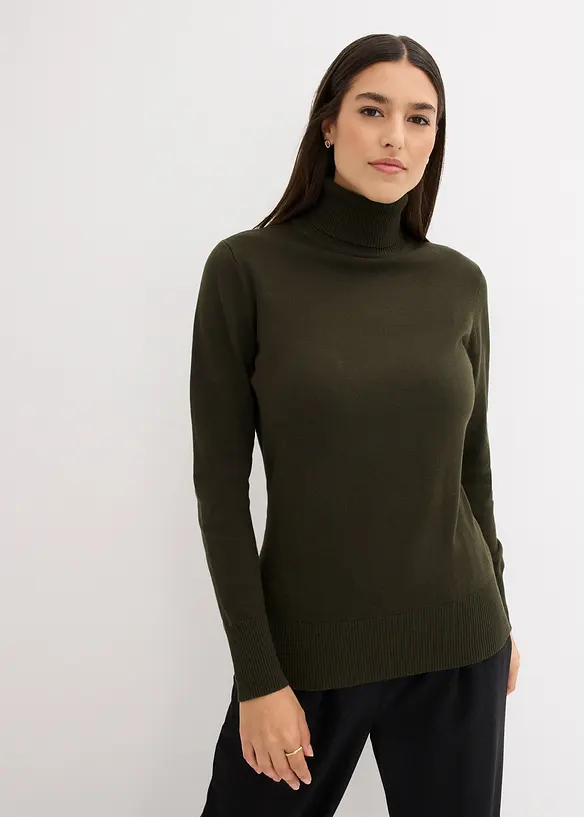 Basic Rollkragenpullover in grün von vorne (im Anschnitt) - bonprix